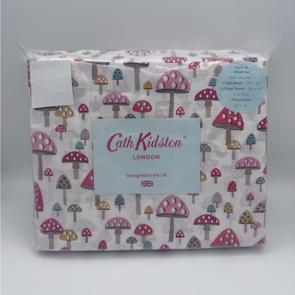 Cath Kidston Twin XL Sheet Set Mini Mushroom Russet 100% Cotton New